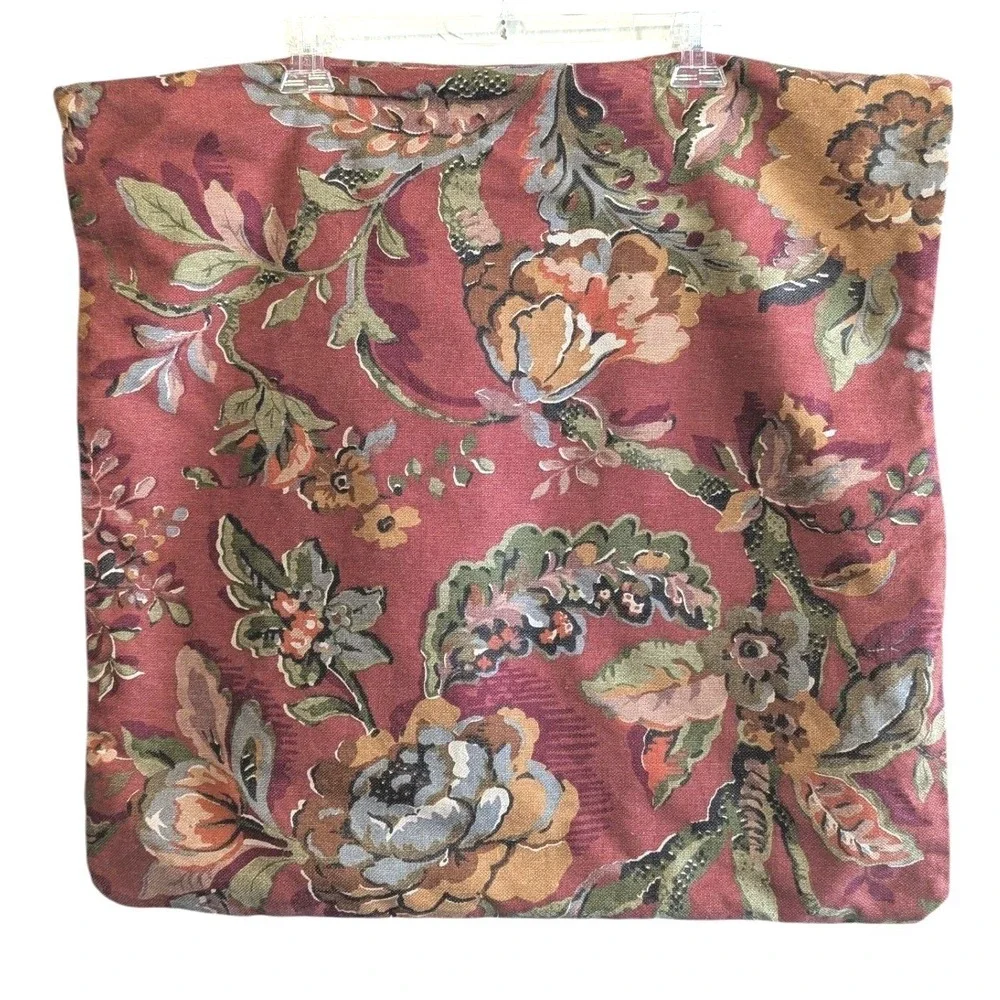 Pottery Barn Vanessa Floral Pillow Cover Red Sage Green 24x24 Square Euro Sham